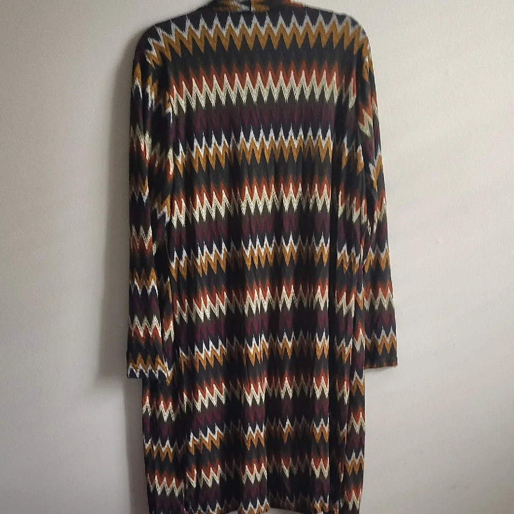 Angie Multicolor Zigzag Cardigan | Boho Open Front Duster Sweater S,  1X